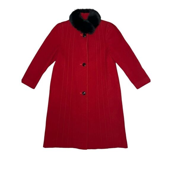 Vintage Carat by Sanyo Women’s Medium Peacoat Red Wool Buttons Faux Fur 60s - Picture 2 of 8